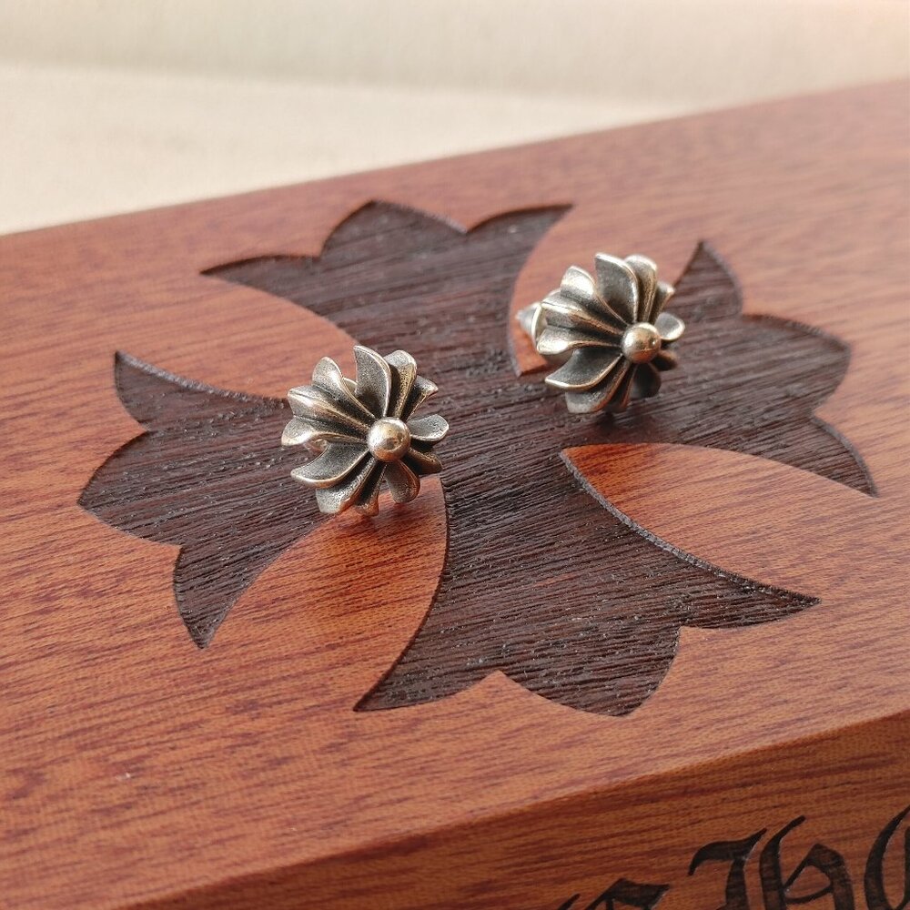 Chrome Hearts Plus Stud Large Earrings Pair 925 Sterling Silver (New)